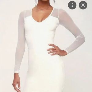 Lulus White Bodycon Dress Mesh Sheer Long Sleeves Sz XS New